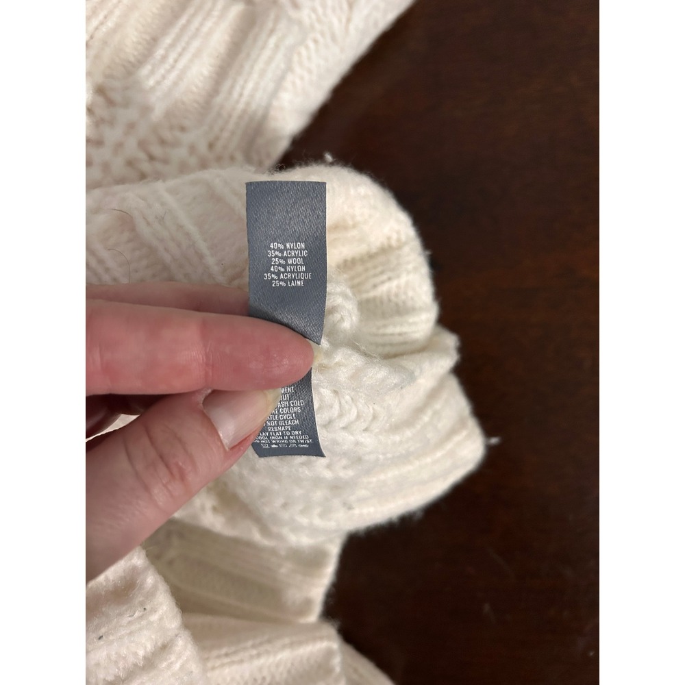 Aerie Cream Chunky Cable Knit Mock Neck Wool Blend Sweater Ivory Medium - Picture 8 of 8